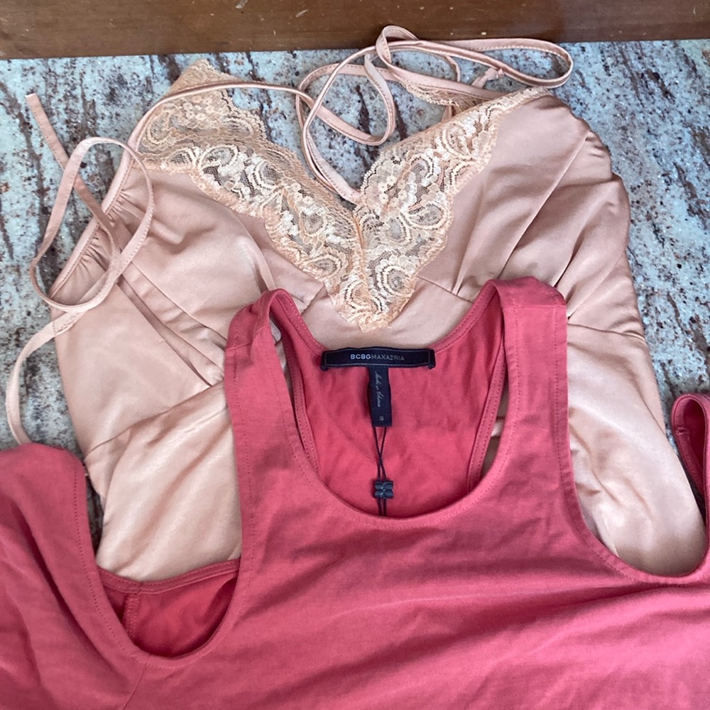 BCBGMaxAzria Pink and Cream Chemises with Lace Details